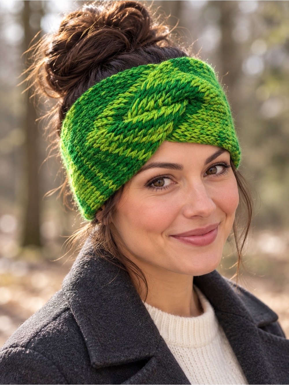 Handmade Green Knit Twist Ear Warmer Lime Emerald Headband